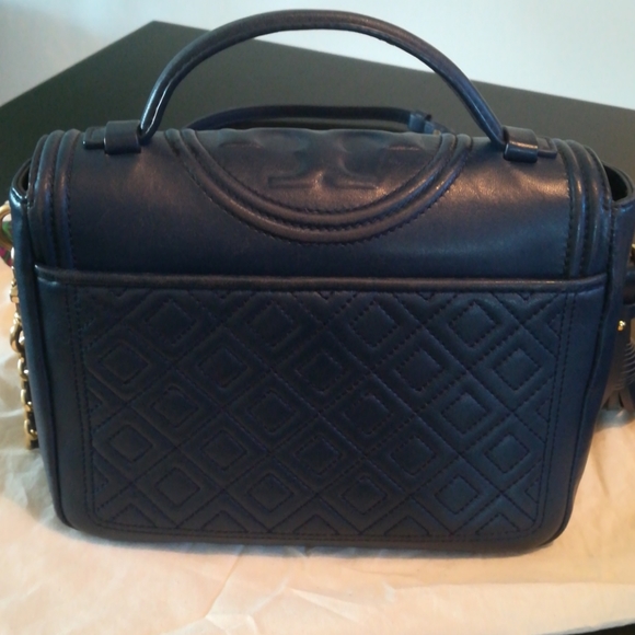 Tory Burch Fleming Satchel in Navy - Picture 10 of 16